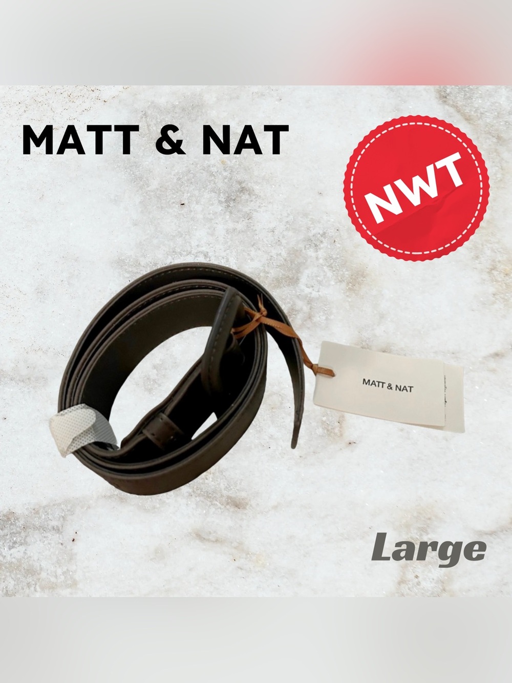 🇨🇦🆕NWT MATT & NAT | L | Charcoal Vegan Leather Belt - large square buckle*